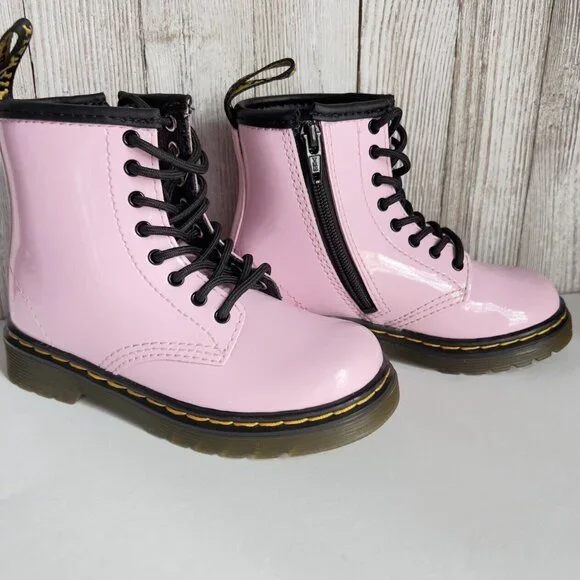 Girl's Grade School 1460 “Pale Pink” Patent Combat Boots Size 8 - Picture 14 of 16